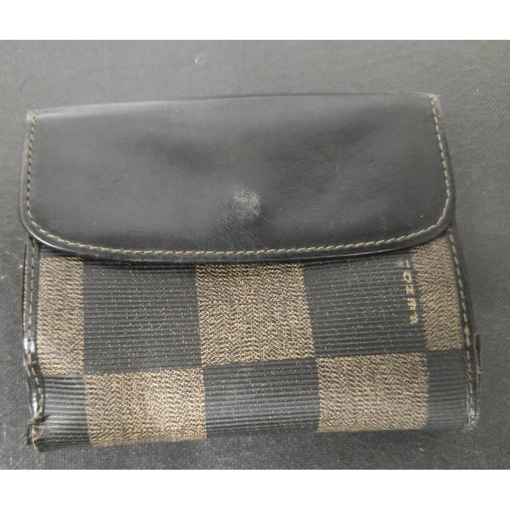 Fendi Bifold Vintage Wallet Brown Leather Canvas Zucca Made in Italy